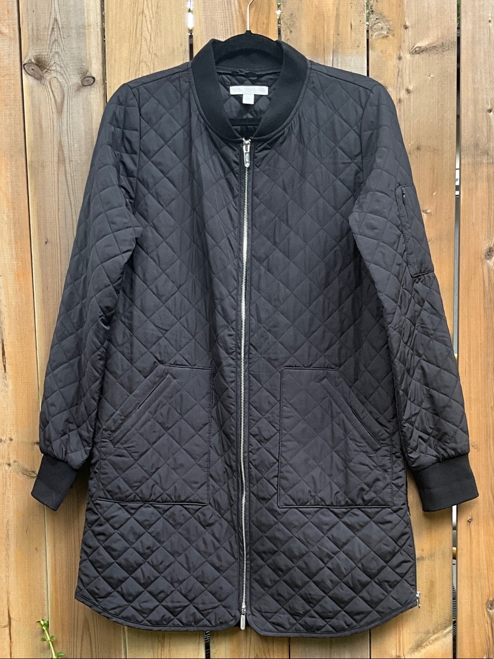 Zella Black Longline Quilted Bomber Jacket